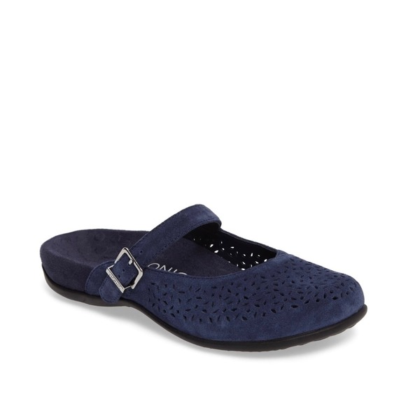 Vionic Women's Lidia Adjustable Buckle Suede Laser Cut Clog Mule Shoes - Picture 1 of 10